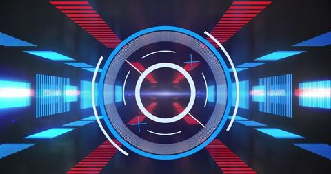 Futuristic Digital Scanning Interface with Circular Scope and Light Effects