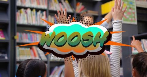 Enthusiastic Students Learning in Elementary Library Setting