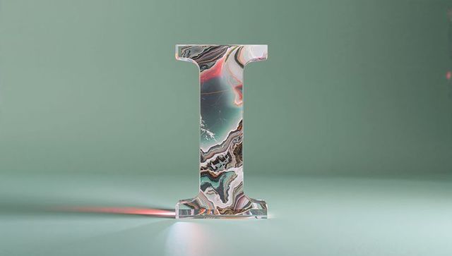 Acrylic Letter I with Vibrant Marbled Pattern in Minimalist Setting