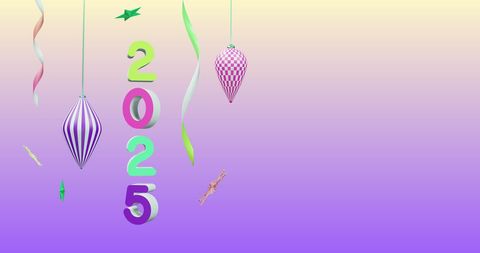 Colorful 2025 New Year and Christmas Decor with Gradient Background