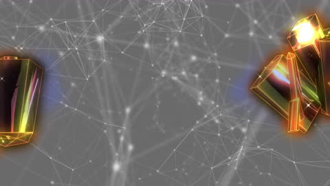 Futuristic Network Overlay on Vibrant Geometric Patterns