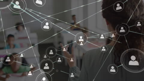 Teacher and Students Connected by Digital Network