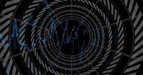 Abstract Geometric Tunnel with Blue Digital Waveform Line