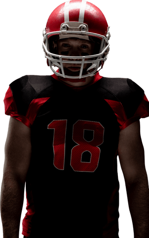 Transparent american football athlete wearing helmet number 18