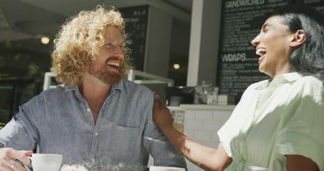 Cheerful Friends Enjoying Coffee at Cafe - Download Free Stock Images Pikwizard.com