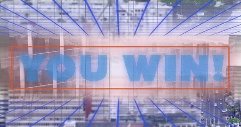 You Win Text Overlay on Futuristic Cityscape
