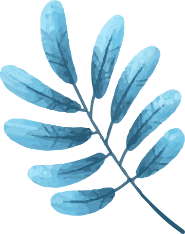 Transparent Watercolor Fern Frond with Blue Leaves