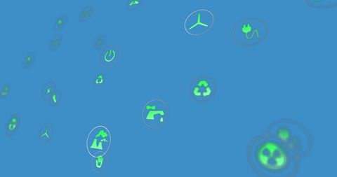 Floating Ecology and Energy Digital Icons on Blue Background