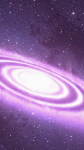 Vertical galaxy video Pulsating purple spiral core rotating with intensifying luminous rings