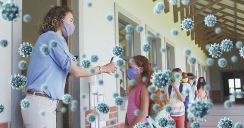 School safety measures amidst pandemic with masked children