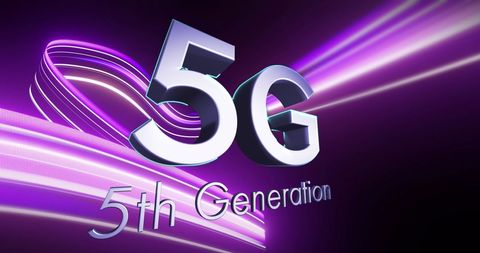 5G Text with Futuristic Neon Elements on Dark Background
