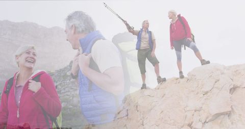 Active Seniors Hiking in Mountain Landscape