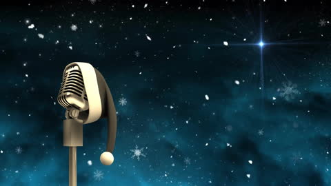 Vintage Microphone with Santa Hat in Winter Wonderland