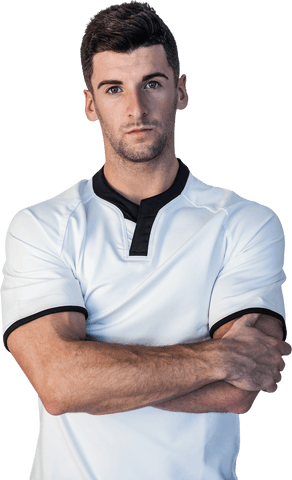 Confident Rugby Player in White Sports Jersey on Transparent Background