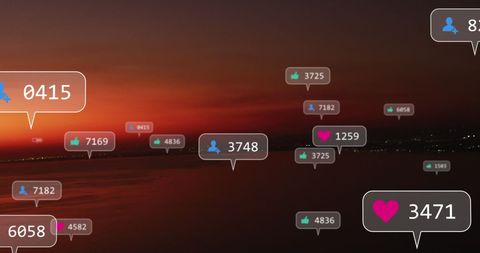 Social Media Icons Floating Over Sunset Landscape - Download Free Stock Images Pikwizard.com