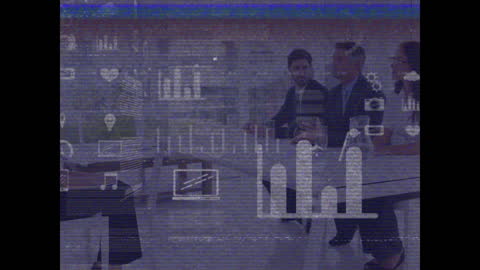 Animated Data Interface Overlay on Business Meeting