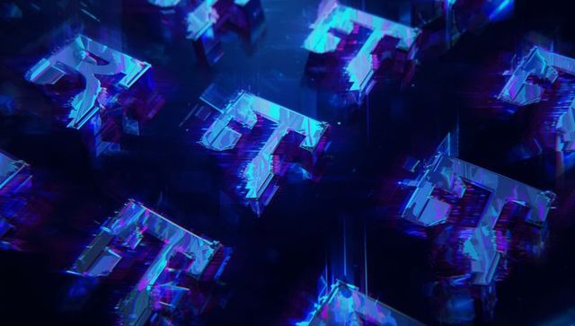 Glitch-effect 3d letters in neon virtual space