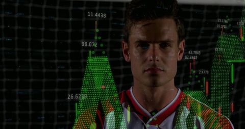 Athlete in Action with Dynamic Financial Charts Overlay