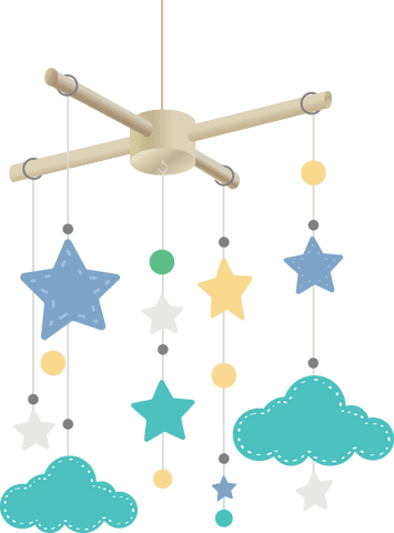 Colorful star and cloud hanging mobile on transparent background