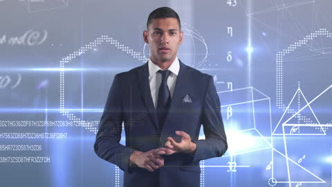 Business Professional with Abstract Mathematical Graphics