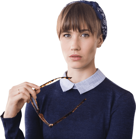 Confident woman holding glasses in transparent background