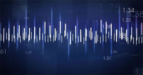 Pulsing waveform visualization across neon dashboard with numeric data overlays and glow