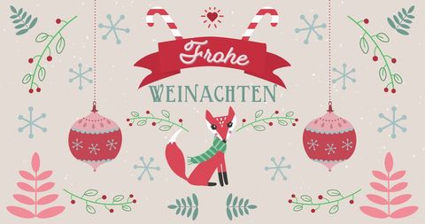 Festive German Christmas Card with Cheerful Fox Illustration