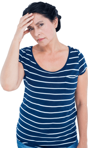 Transparent background portrait of sad middle-aged woman