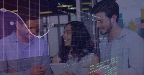 Diverse Team Meeting with Digital Stock Market Interface