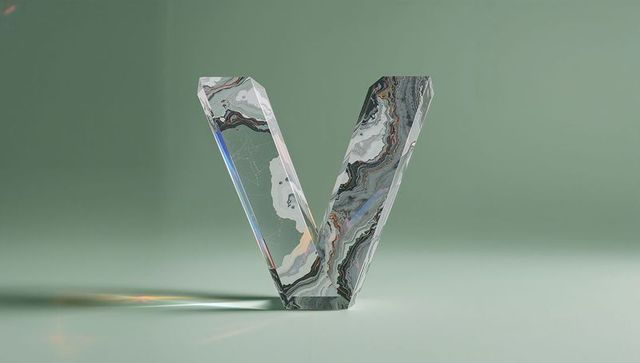 Abstract marble v sculpture on pale green background