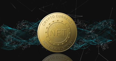 Golden NFT Coin with Digital Network Concept