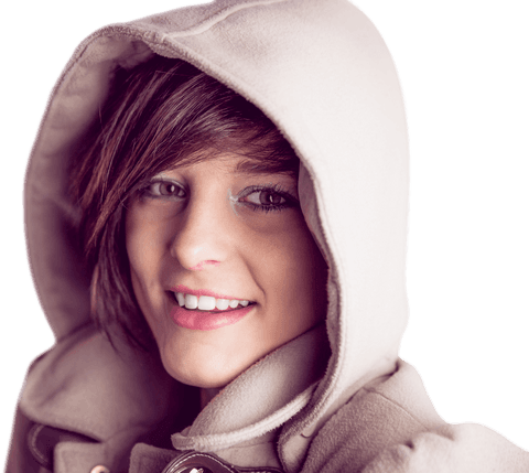 smiling woman in tan hooded jacket facing forward, transparent background - Download Free Stock Videos Pikwizard.com