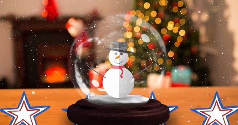 Christmas snow globe with snowman and holiday decorations