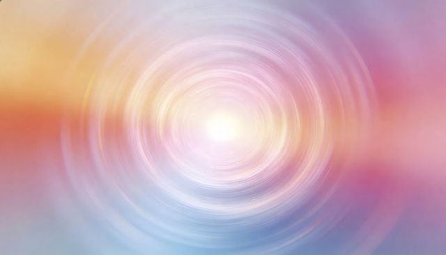 Radiating concentric light vortex over soft pastel gradient for branding and ui design