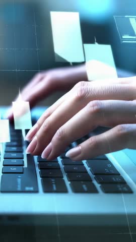 Typing on Laptop with Candlestick Chart Overlays for Real Time Trading Analysis Vertical Video