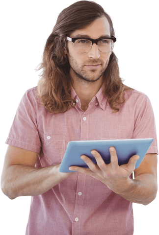 Hipster Professional Using Digital Tablet in Transparent Background - Download Free Stock Videos Pikwizard.com