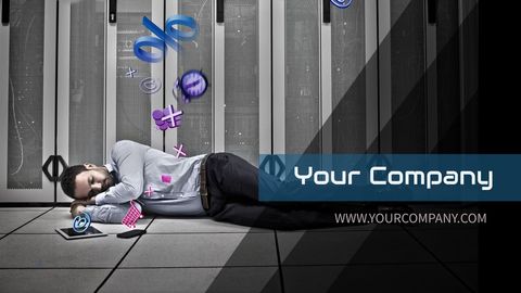 businessman sleeping with floating digital symbols representing tech fatigue - Download Free Stock Templates Pikwizard.com