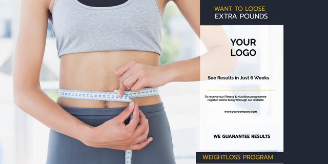 This image is perfect for promoting fitness and weight loss programs. Close-up shot of woman measuring her waist with a tape suggests effective results and dedication to health. Suitable for use in advertisements for gyms, personal trainers, nutritionists, weight loss products, and wellness apps. Can be used in social media campaigns, brochures, and websites to encourage a healthy lifestyle and body care.