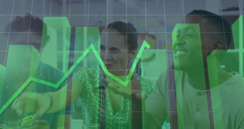 Diverse Team Analyzing Financial Graphs in Office