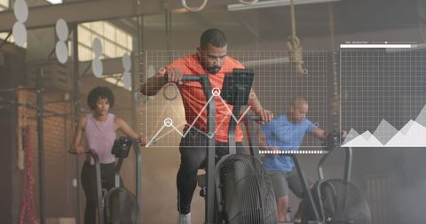 Diverse group training with workout data interface overlay
