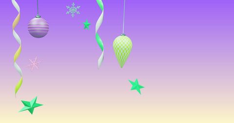 Festive Ornaments Hanging on Vibrant Background