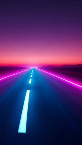 Neon Highway Panning Down at Dusk Vertical Cyberpunk Synthwave Road Loop Clip