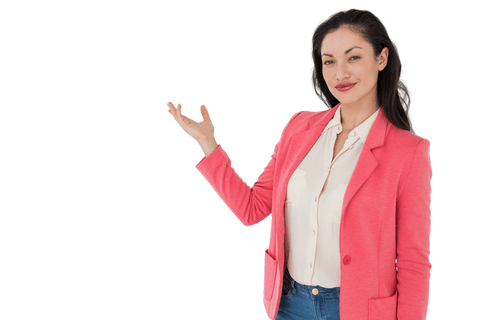 Businesswoman pointing affirmatively on transparent background