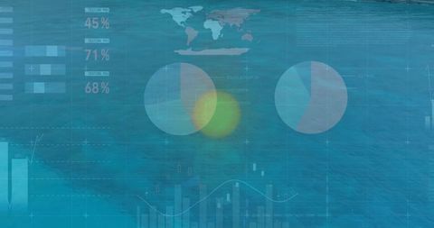 Abstract Data Visualization Over Ocean With Charts and Graphs