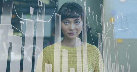 Confident Businesswoman with Digital Data Visualization