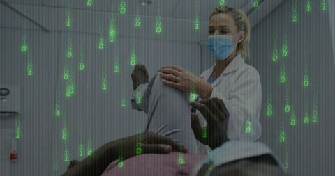 Doctor examining patient overlayed with digital interface