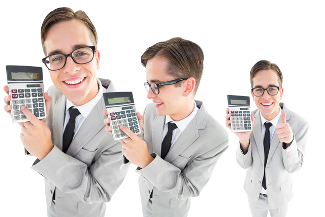 Transparent Background of Businessman Expressing Excitement with Calculator - Download Free Stock Videos Pikwizard.com