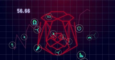 Technology Interface with Red Polygon and Sustainability Icons