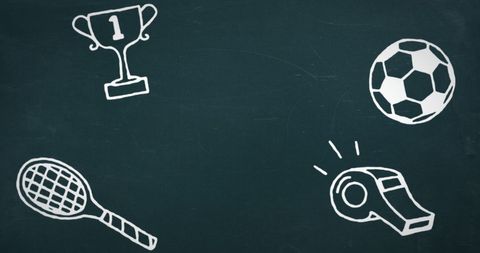 Hand drawn sports icons on chalkboard background