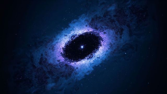 Glowing Nebular Ring Surrounding Dark Central Void with Radiant Starburst